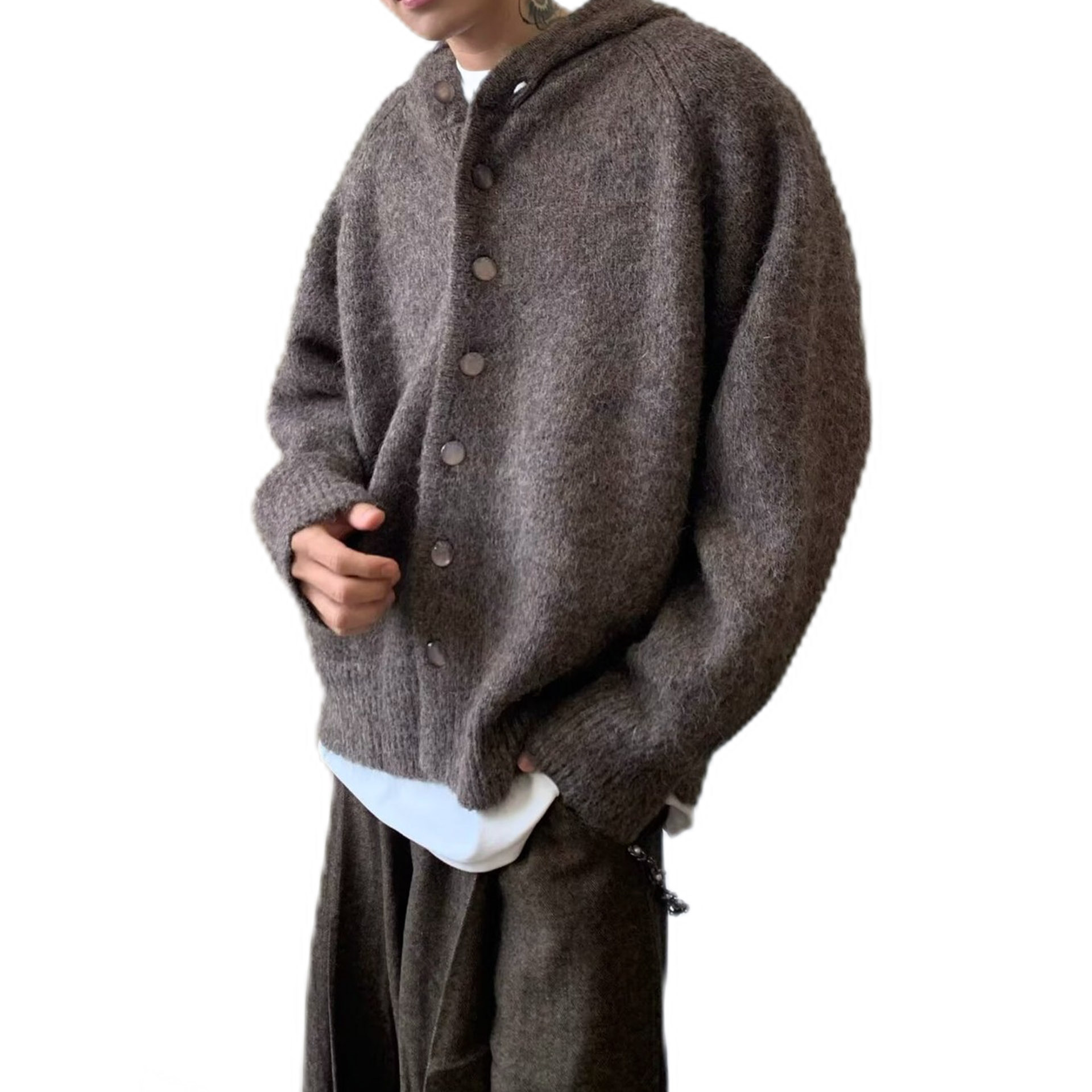 Explosiones transfronterizas de tamaño grande europeo con capuzas cardigan chaqueta suéter de punto botón de voleibol hombre fábrica de otoño y invierno al por mayor