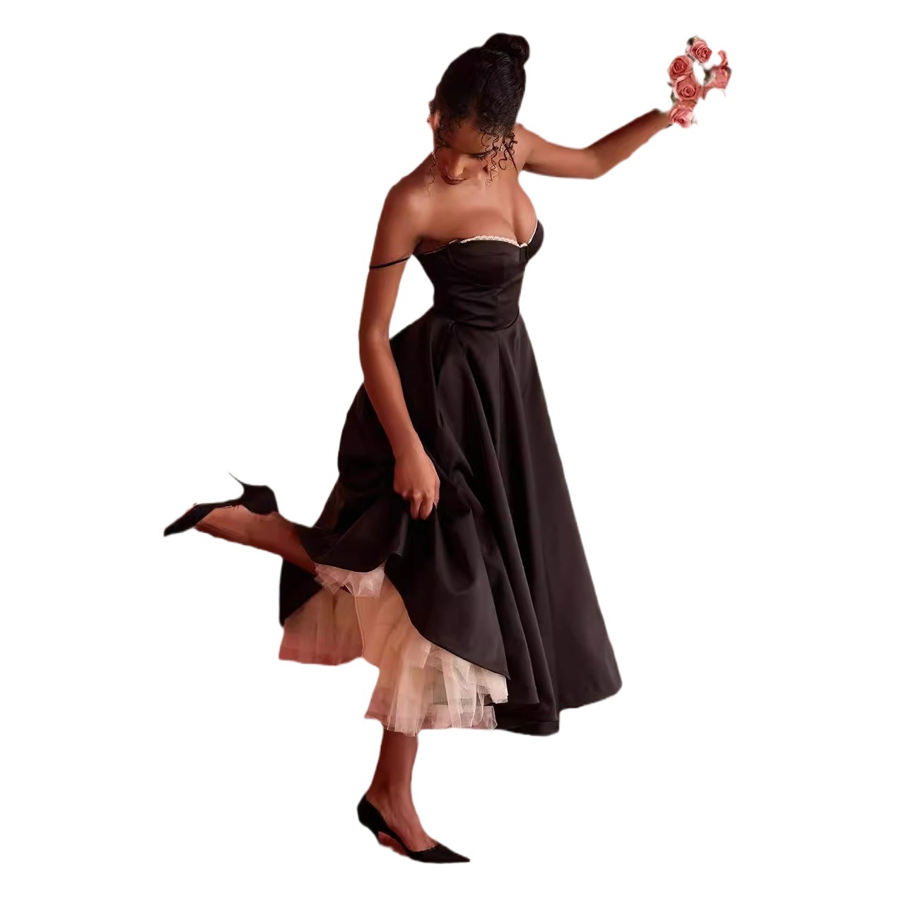 欧米のセクシーな女性のクロスボーダーのアマゾンの新型のストラップのvネックの袖なしのワンピースの蓬蓬のスカートのロングスカート