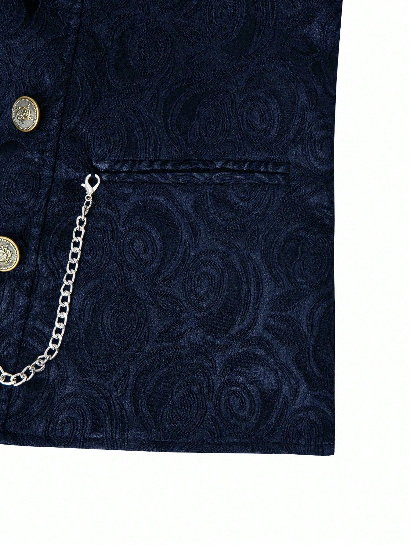 Gilet De Costume Homme Croisé Avec Chaîne Style Européen_voghion.com