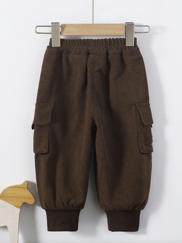 Children's new label striped casual pants cartoon art retro plus thin velvet baby all-match embroidered casual pants
