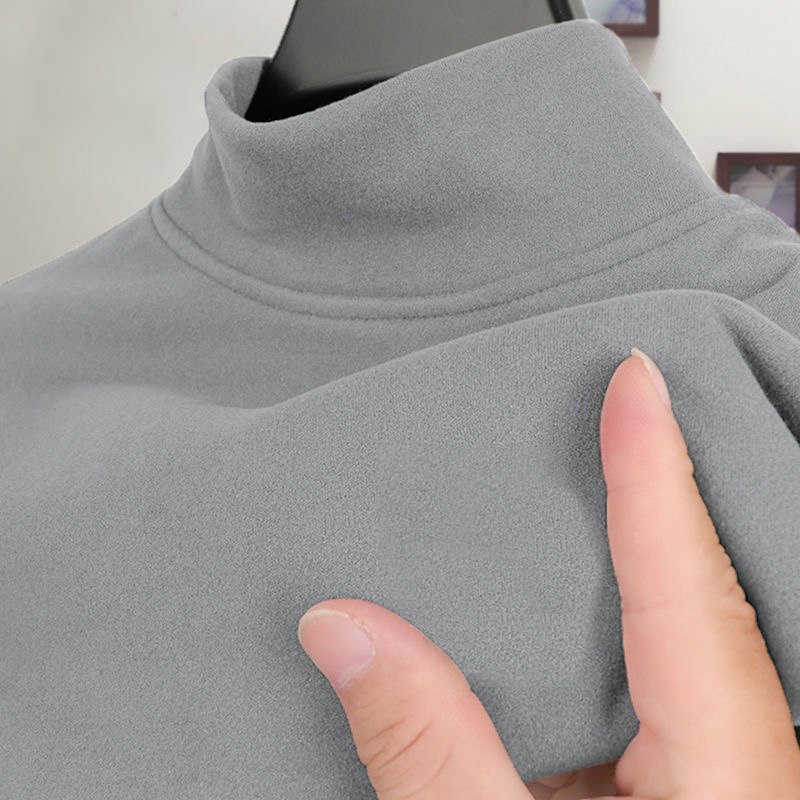 Invierno de terciopelo de doble cara de almacenamiento de calor ropa de otoño de los hombres De terciopelo cálido todo partido camisa de fondo de la juventud medio cuello alto manga larga Camiseta de los hombres