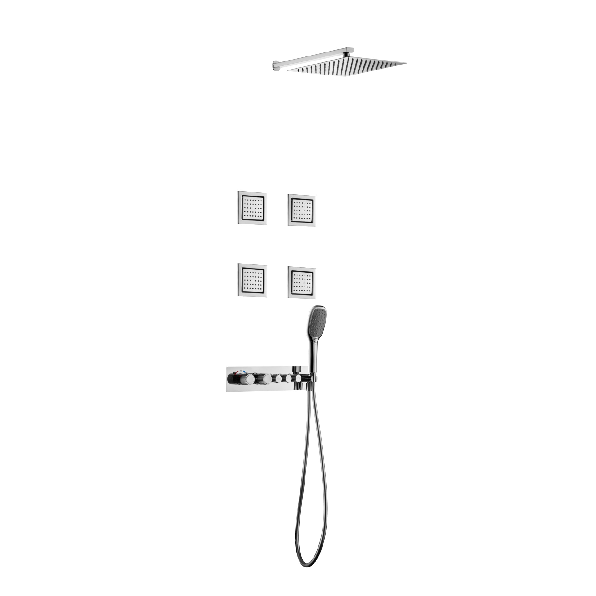 Traje de ducha de pared gris de pistola dividida de cobre transfronterizo oculto ducha de baño presurizado