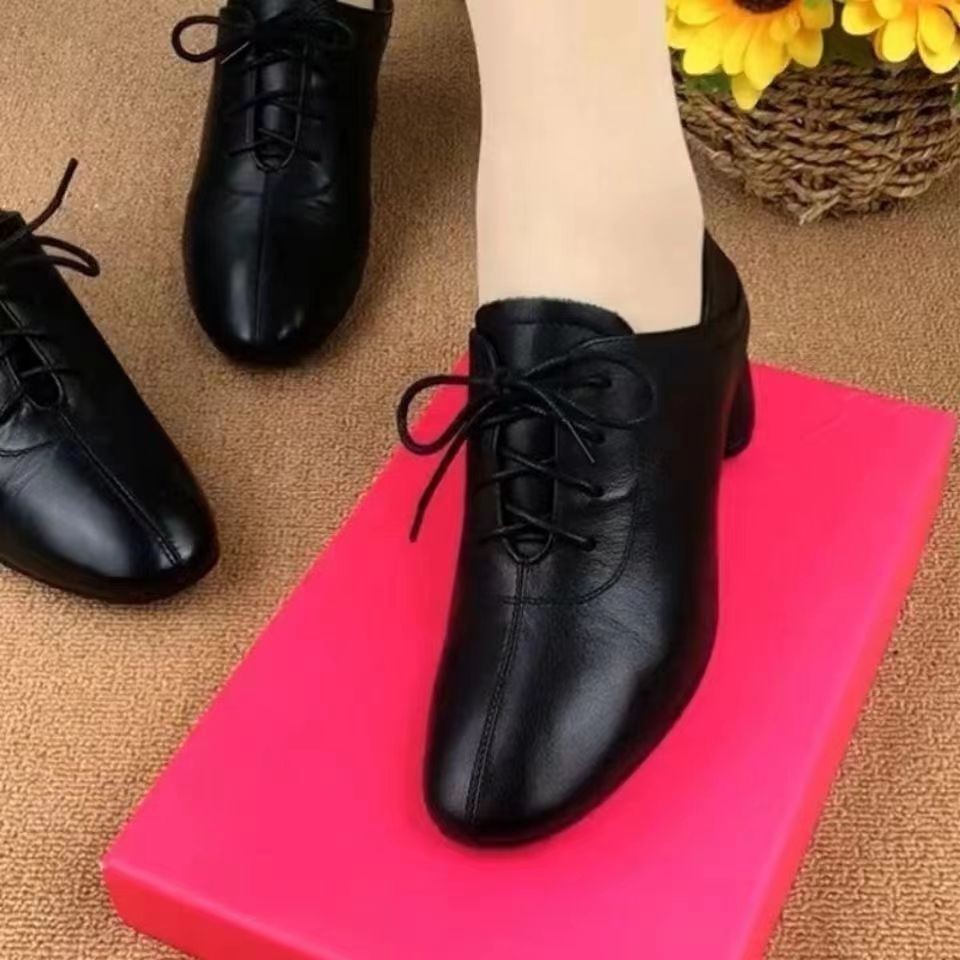 Zapatos de una sola capa de tacón grueso zapatos de mujer de cuero suave real primavera nueva moda zapatos de cuero pequeños de tacón medio zapatos de mujer de boca profunda zapatos de mamá