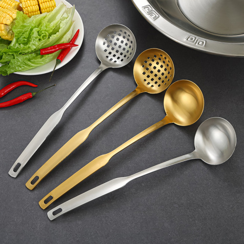 304 Stainless Steel Soup Spoon & Hot Pot-Specific Strainer Set, Home Use – Gold-Plated Soup Ladle & Commercial-Grade Large Spoon