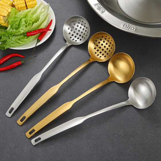 304 Stainless Steel Soup Spoon Hot Pot Special Colander Household Set Golden Soup Shell Golden Large Spoon Commercial Spoon