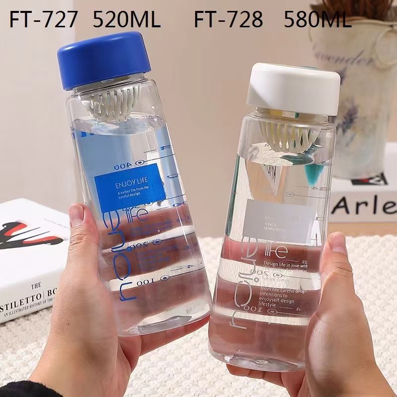 Futong 727 nueva taza de plástico transparente con colador 520ml deportes portátil al aire libre Estudiante Adulto plástico taza de agua
