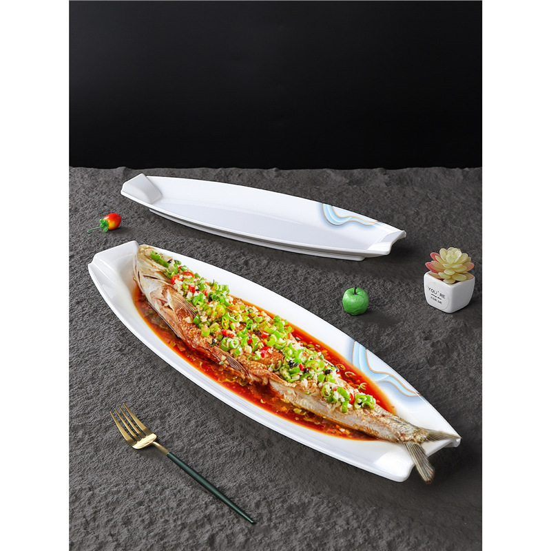 Creative Hotel Tableware Imitation Porcelain Plastic Oversized Fish Plate Eel Hot Pot Restaurant Restaurant Club Private Dish Plate