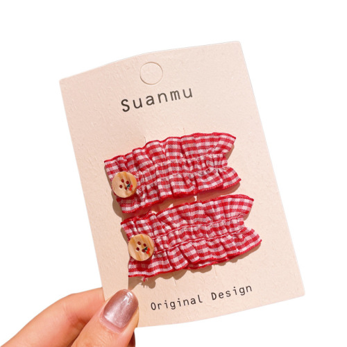 Cute Grid Korean Style Children's Hair Clip Sweet Cherry Bear Girl BB Clip Girls Child Floral Patterns Versatile Bangs Hair Pin