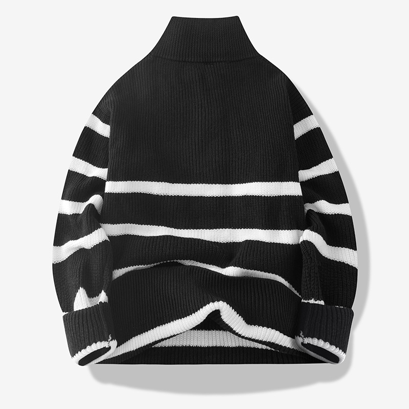 Maglione a maniche lunghe con collo alto, a righe e mezza cerniera, alla moda, caldo, da uomo_voghion.com