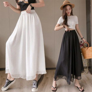 Double-layer Chiffon Wide-leg Pants Women's Summer New Arrival Loose-waist Casual Thin Fairy Pants Korean Style Loose Slimming Ankle-length Pants