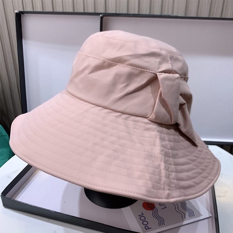 バケットハット リボン付き大きなつば広バケットハット