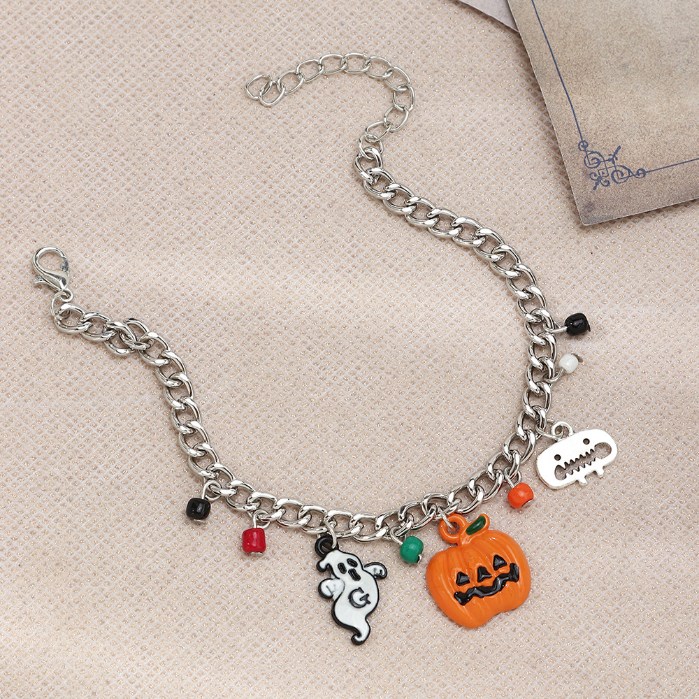 Punk Style Thick Chain Pumpkin Skull Pendant Halloween Bracelet Wholesale Nihaojewelry display picture 5