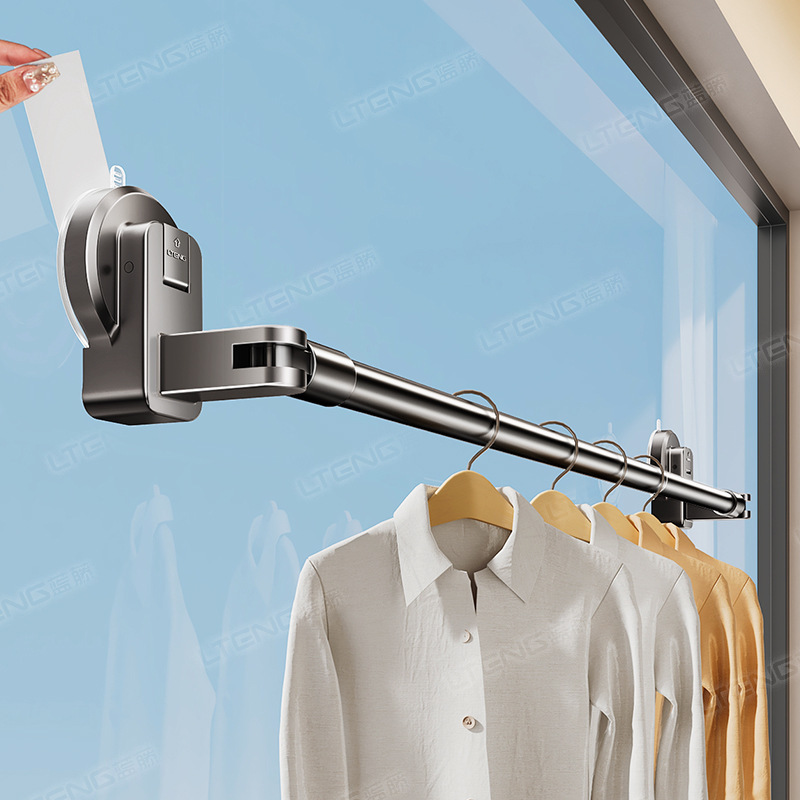 免打孔吸盘晾衣架阳台家用晒衣杆室内室外晒衣服神器可伸缩晾衣杆|undefined