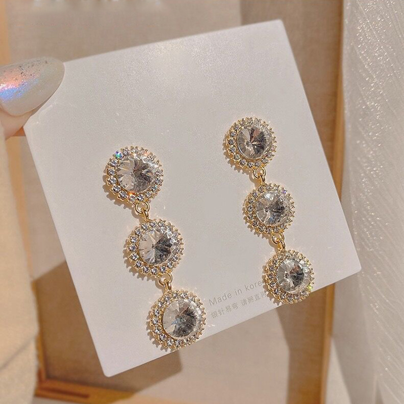 13g Weight Rhinestones Inlay Material Drop Earrings Classification 1 Pair Quantity 1 Pair Elegant Round Inlay Alloy Rhinestones Drop Earrings