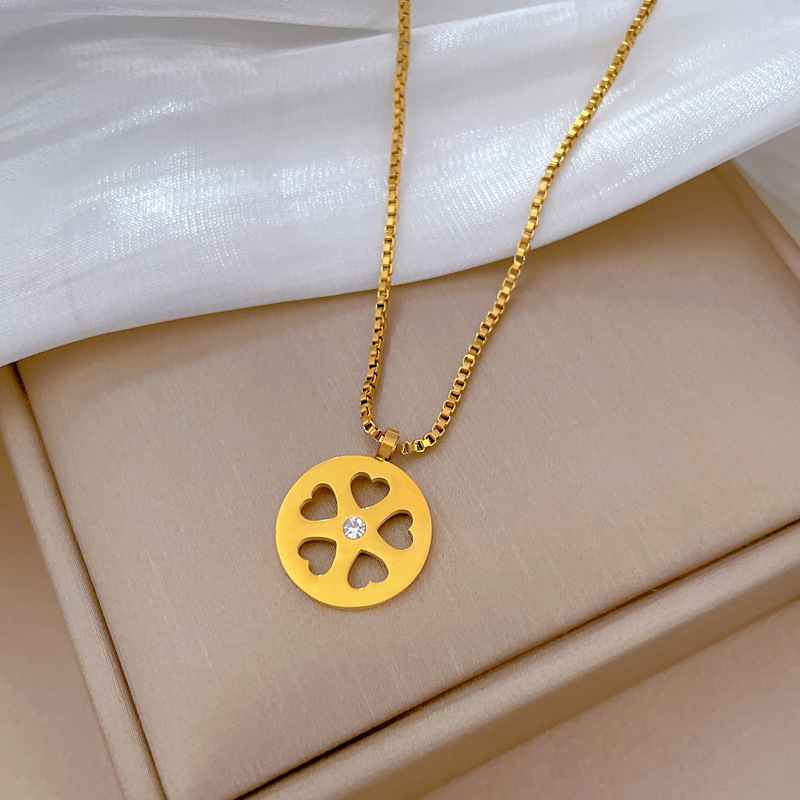 Gold Necklace Round Flower Minimalist Collarbone Chain For Women_voghion.com