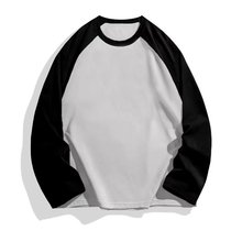 直播260G 32S纯棉T恤长袖男女情侣新款宽松休闲透气打底衫批发