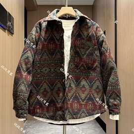 秋冬款男士复古名族风提花棉服外套高级感宽痞帅加厚衬衫夹克上衣