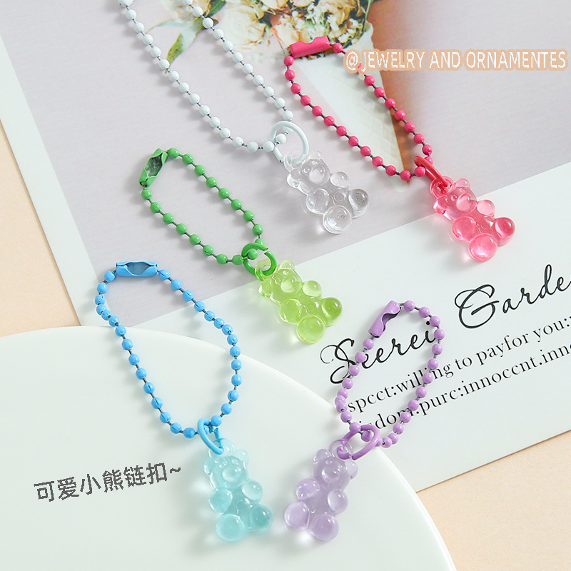Candy Color Cute Transparent Bear Bead Chain Mobile Phone Chain Keychain Handmade DIY Phone Chain Jewelry Accessories Wholesale