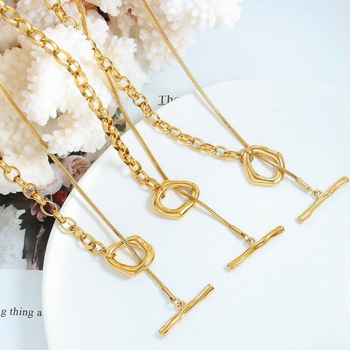European and American hot selling OT buckle adjustable length chain sweater chain titanium steel plated 18k gold personalized trendy jewelry for women
