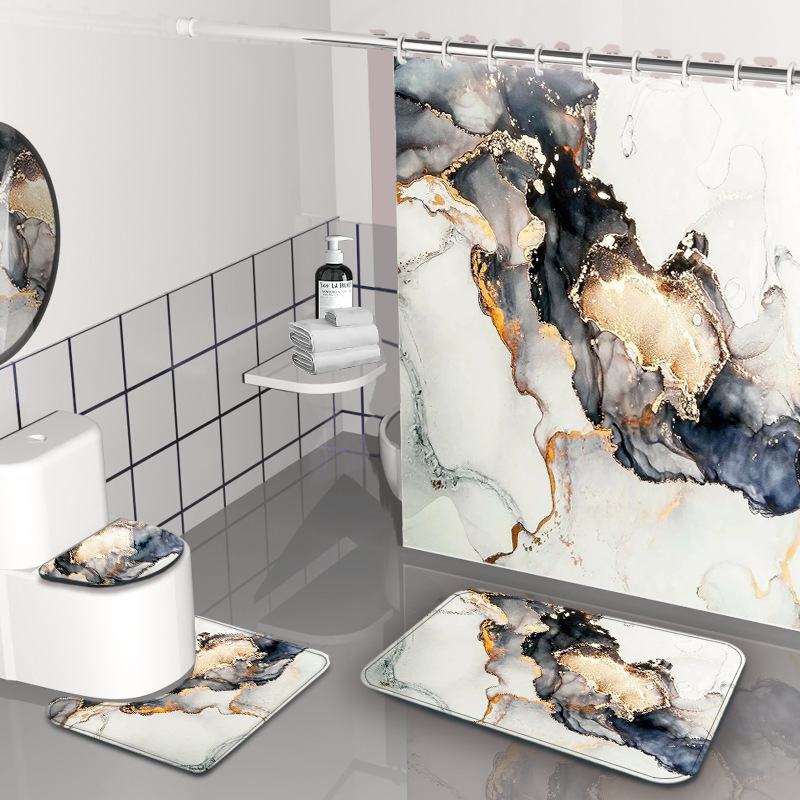 Cortina de baño de textura de mármol amazónico impermeable a prueba de moho baño de cuatro piezas cortina de baño impermeable a prueba de agua image 10