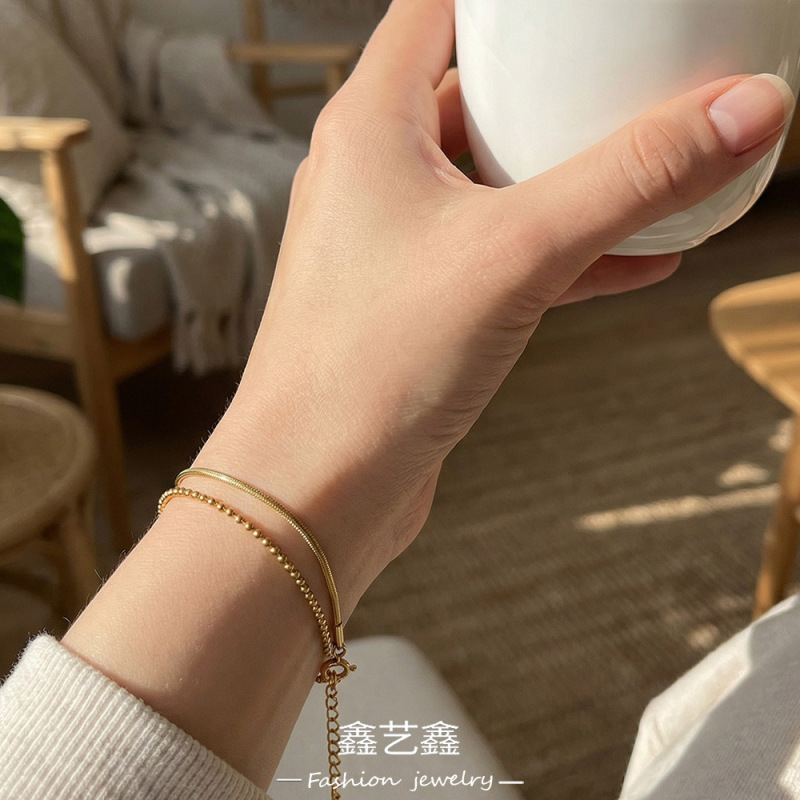 European and American Style Stainless Steel S Chain Square Snake Chain Bracelet, Double-Layered Chic Fashion Light Luxury Versatile Personality Jewelry for Women European and American Style Stainless Steel S Chain Square Snake Chain Bracelet, Double-Layered Chic Fashion Light Luxury Versatile Personality Jewelry for Women