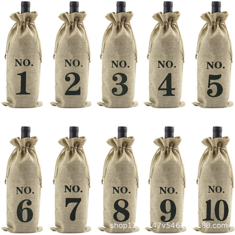 现货16*36数字麻布酒袋/葡萄酒礼品麻布袋圣诞婚礼派对装饰袋