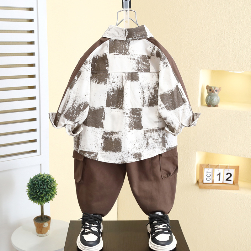 7103 Chaqueta de camisa de primavera Camisa de estilo occidental para niños Traje de primavera y otoño para niños 2025 nuevos monos para bebés