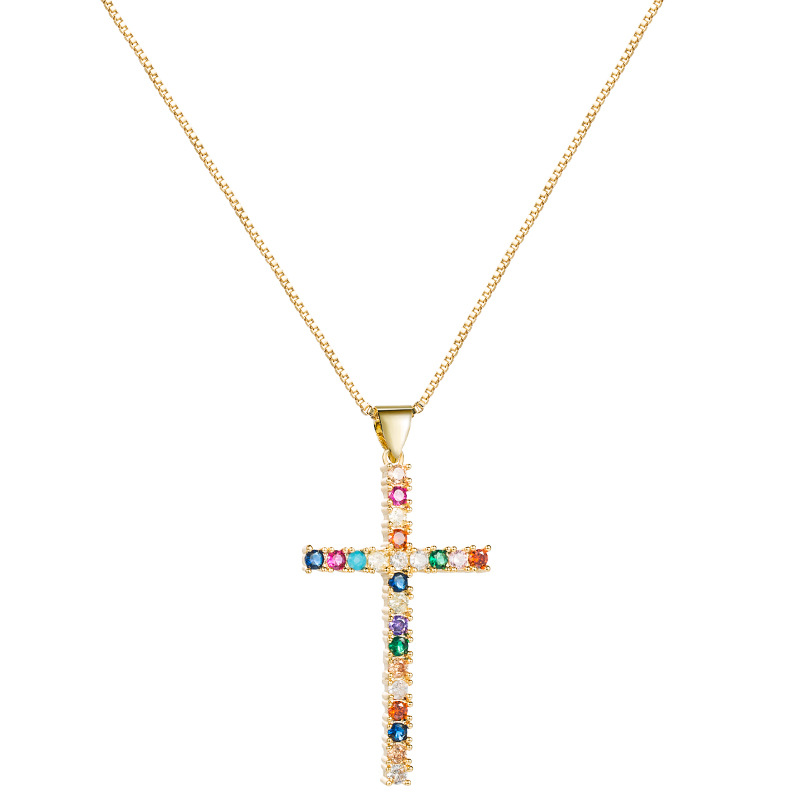 collier pendentif croix temprament simple personnalit collier de couple zircon couleur incrust cratifpicture7