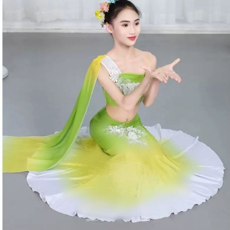 Children's 2025 New Summer Dai Dance Performance Costumes Girls' Costumes Peacock Dance Fish Tail Kidsren's Ethnic Performance Art