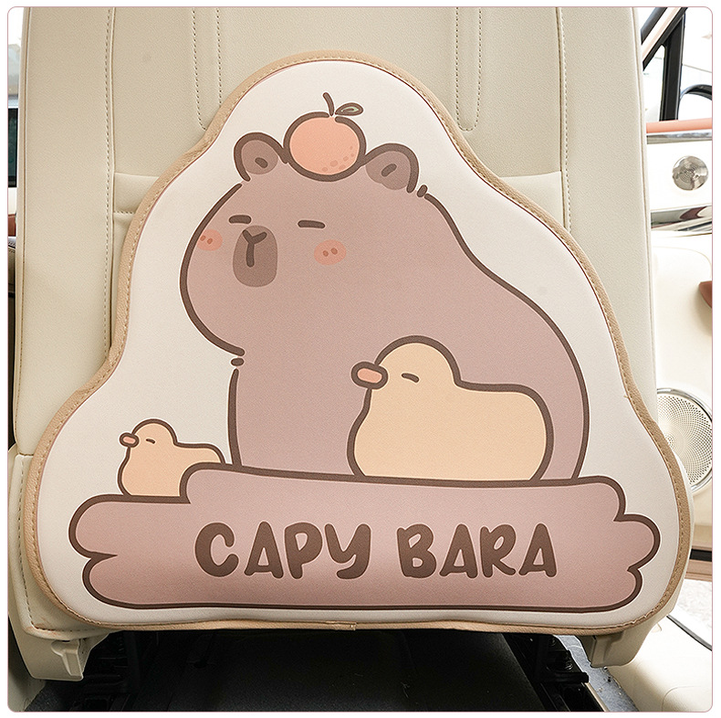 Cartoon Capibara Car Seat Back Anti-Kick Pad Leather Wear-Resistant Anti-Dirt Car Rear Seat Protection Pad Be H