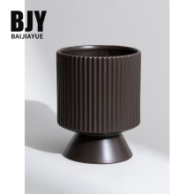 北欧条纹陶瓷花盆现代简约莫兰迪设计师绿植花器桌面家居手工制作