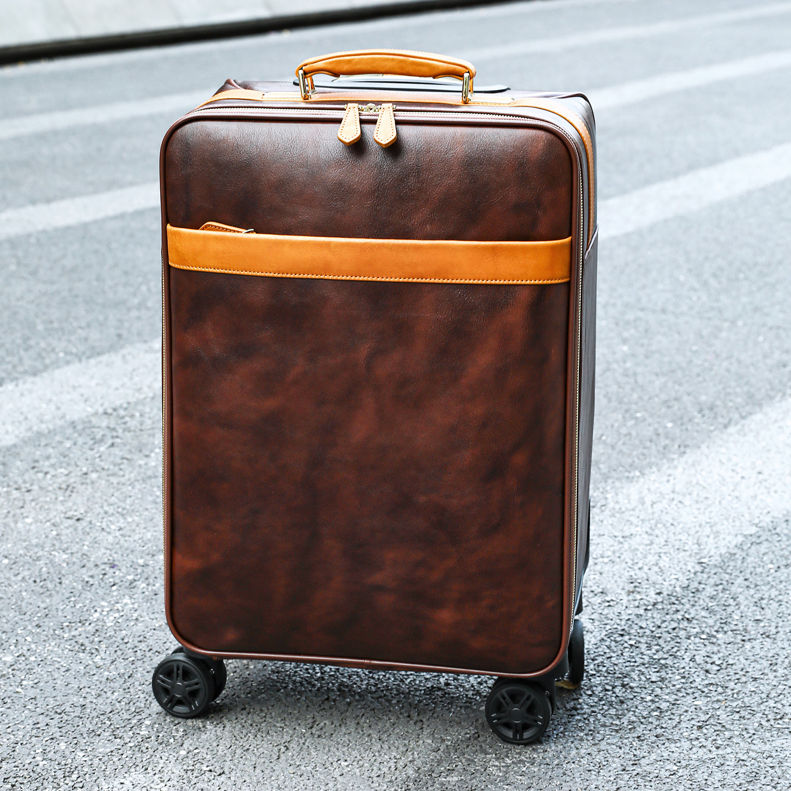 20 Inch Top Grain Cowhide Trolley Case Men's Genuine Leather Travel Bag Business Travel Universal Wheel Luggage_voghion.com