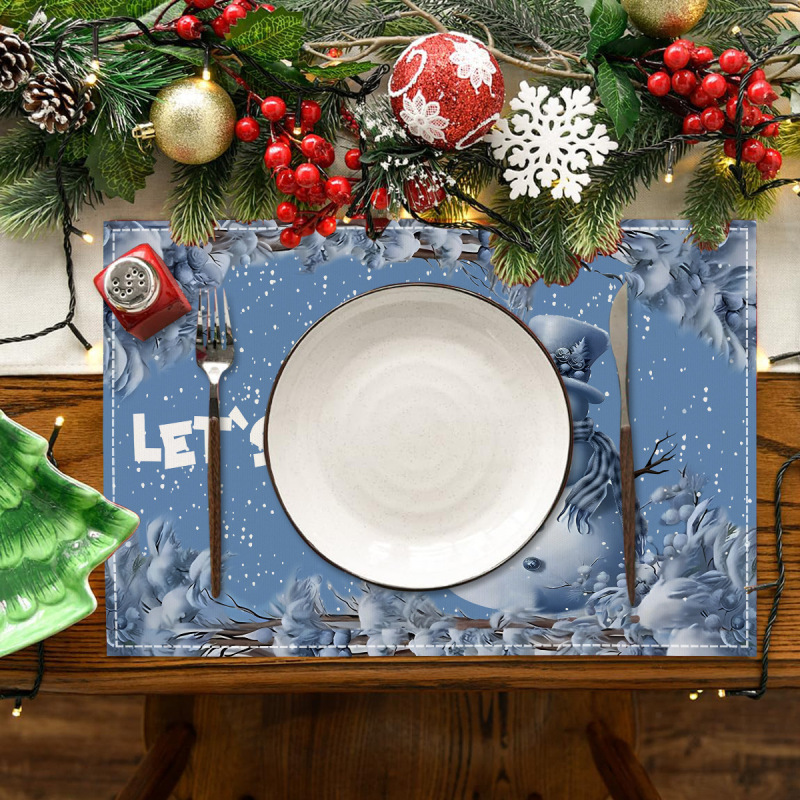 新しいクリスマスの食事マット純色雪だるま白麻プリントテーブルマットクロスボーダーレストランクリスマス装飾断熱マット卸売り|undefined