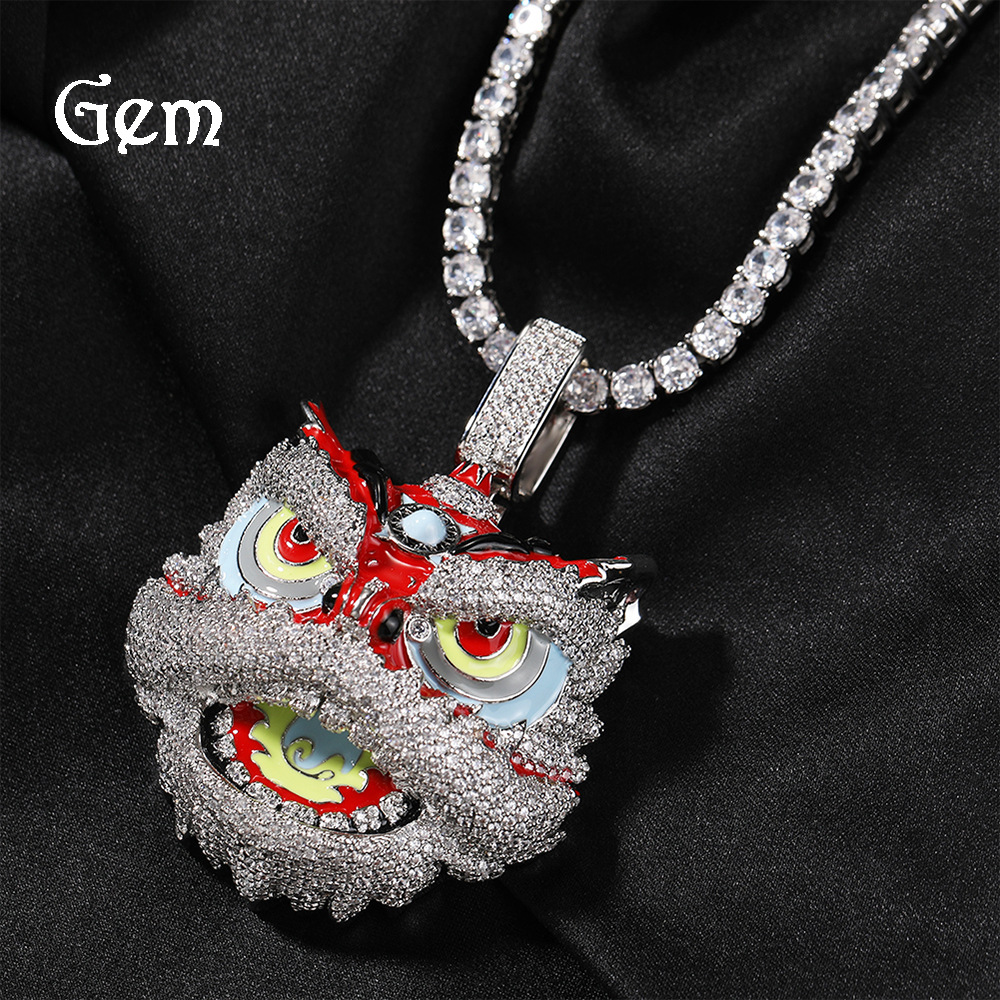 Retro creative copper pendant hip-hop style with zircon