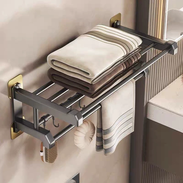 60CM [Wide and bold] with rod + hook - Hot sale [Grey Bath Towel Rack] Upgraded model