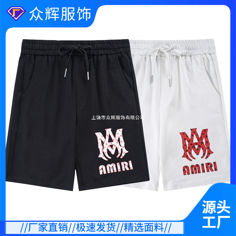 Amiri American Style High Street Cashew Flower Leopard Print Classic Alphabet Palm Angel Print Drawstring Sports Shorts Short Sleeve