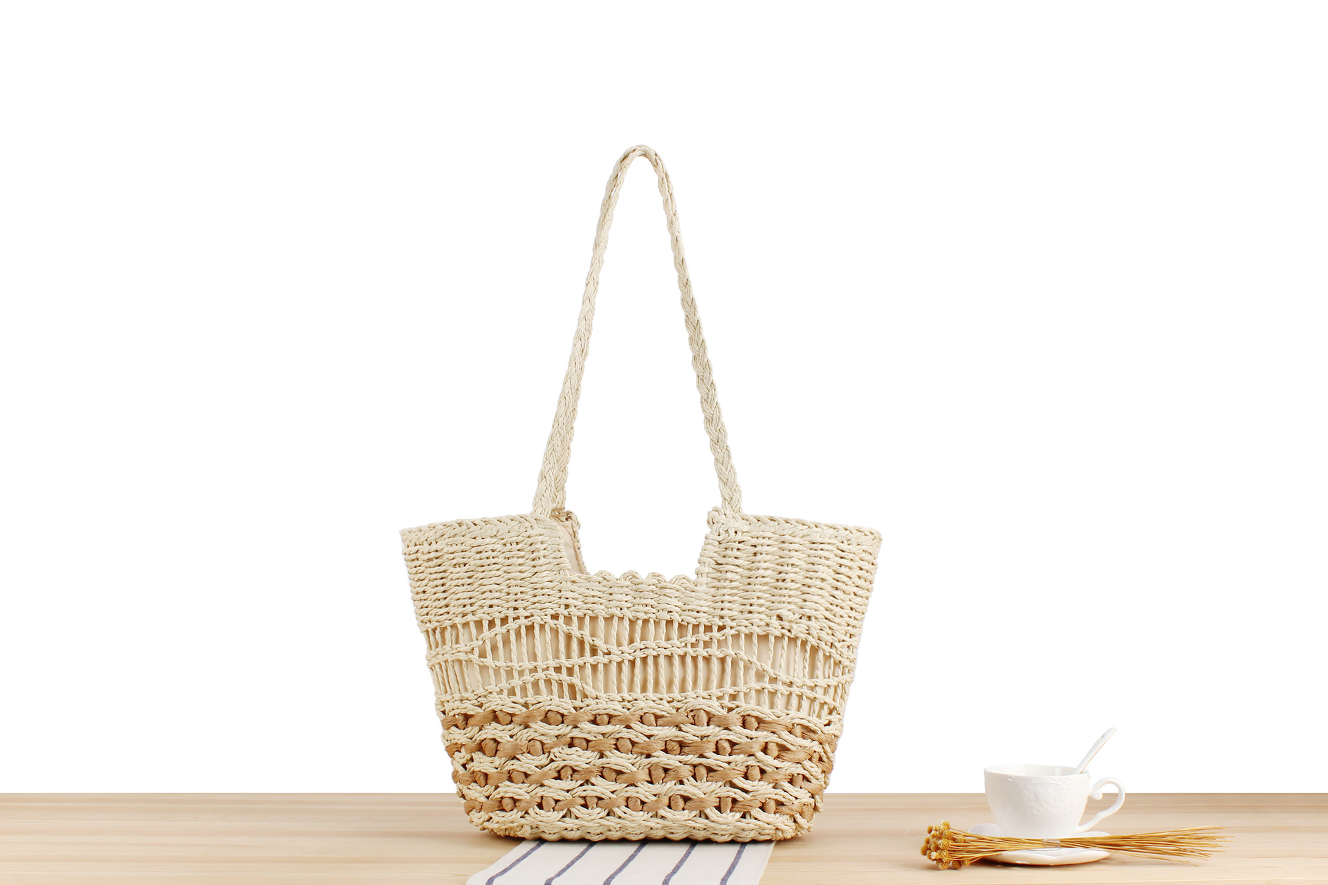 Women's Large Paper String Solid Color Vacation Beach Weave Zipper Straw Bag display picture 6