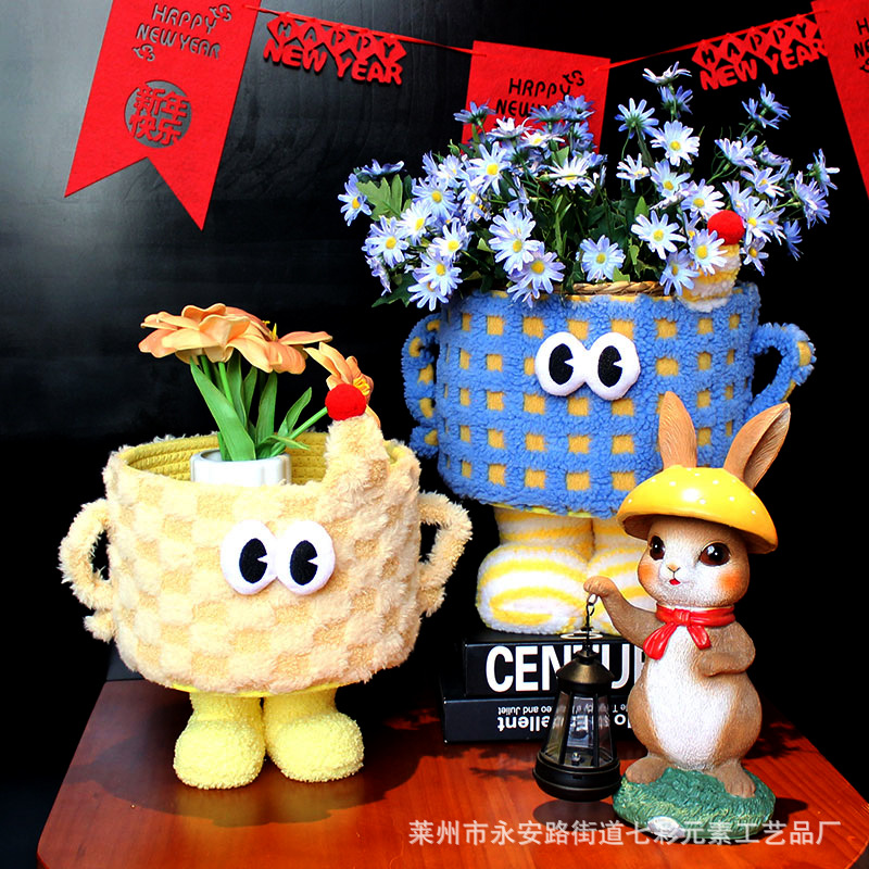 Big-Eyed Monster Building Block Flower Hug Bucket Dopamine Cute Little Monster Flower Arrangement Basket Organizer Desktop Snack Storage Box