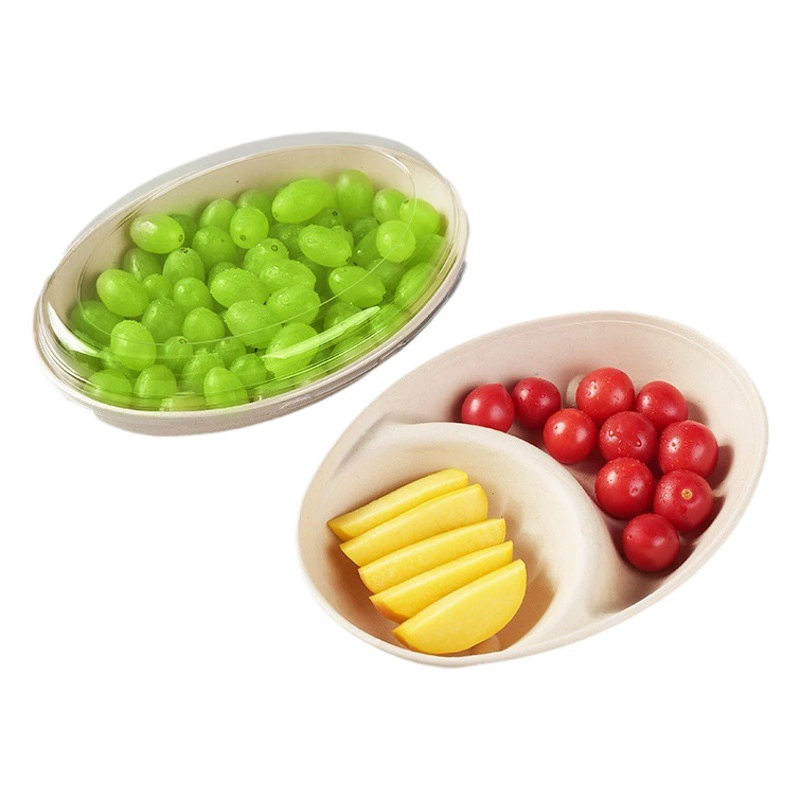 Устранимая коробка упаковки на вынос овальная коробка закуски фруктовый салат коробка с крышкой мякоть чаша упаковочная коробка одинарные и двойные отсеки