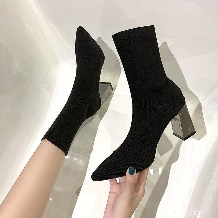 Flying Wool Boots Stretch Boots Women's Over-the-Knee Slimming Stockings Boots Thick High-Heeled Thin Boots Socks Boots Short Boots