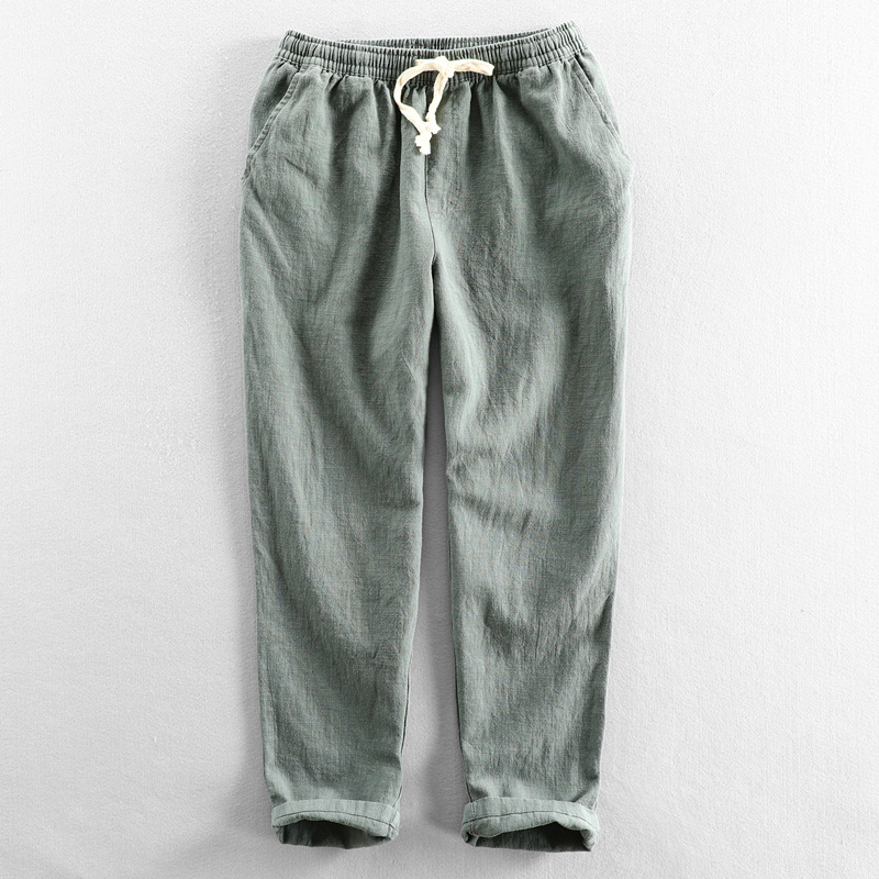 Autumn and summer men's casual linen solid color pants men's simple loose Joker pants men-Qin Yuan