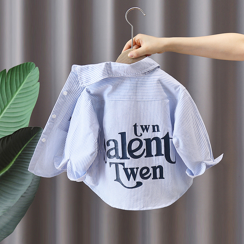 5906 Camisa a rayas para niños 2024 nueva primavera y otoño ropa para niños camisa con estampado de letras para niños estilo otoño para bebés