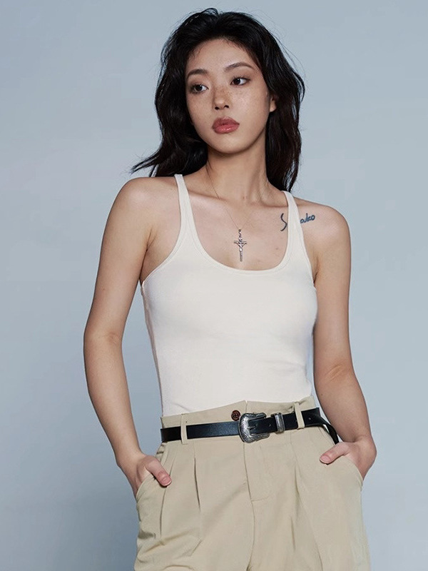 甄选螺纹棉2025夏装新款辣妹吊带背心女工字内搭外穿美背美式上衣|undefined