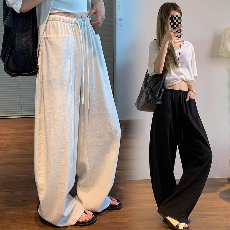 Maternity Linen Cotton Cool-Touch Tencel Wide-Leg Pants for Women 2026 New Summer Drawstring Petite Straight-Leg Curved Pants
