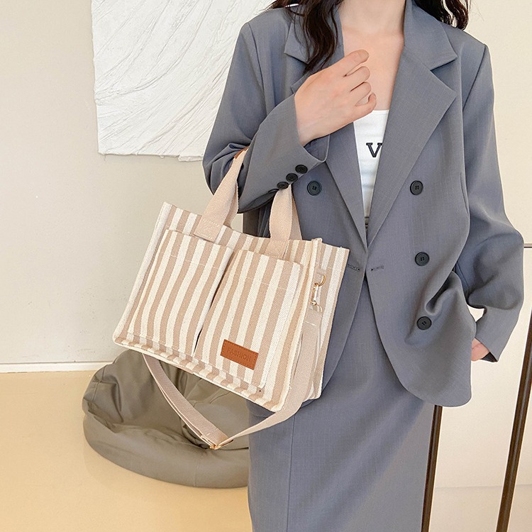 Borsa a tracolla da donna in tela a righe popolare 2024, nuova borsa da pendolare, grande capacità, casual, personalizzata, a mano_voghion.com