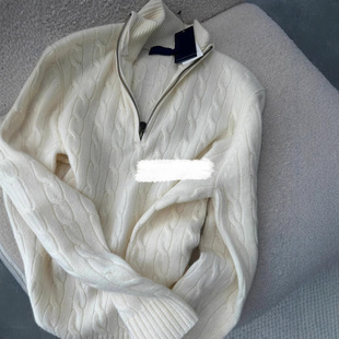 Vintage Creamy White Old Money Style Turtleneck Sweater Women's Autumn and Winter 2024 Half Zipper Design Sense Knitted Base Shirt American Style