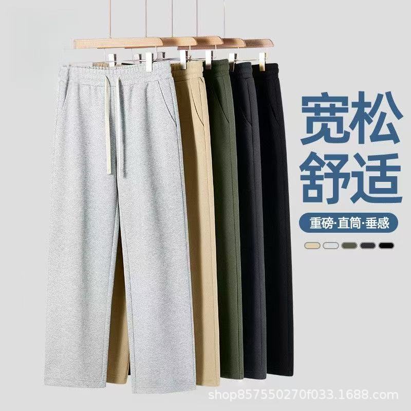 Black Straight-Leg Sweatpants, Warm Fleece-Lined Pants, Men's Winter Thickeneded Loose Casual Sports Pants Zs