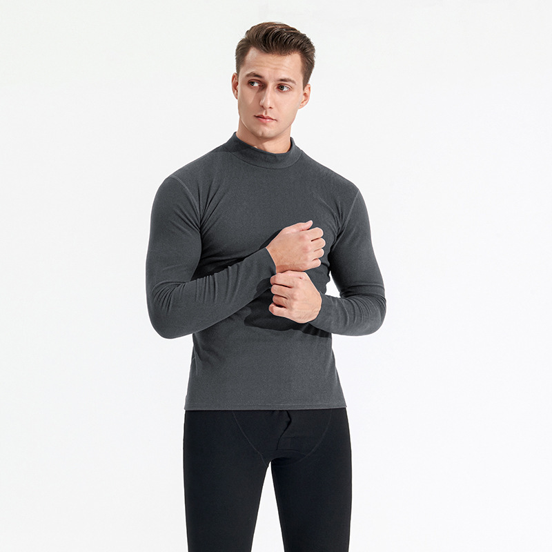 Los hombres engrosados térmica superior adulto caliente dejia terciopelo medio cuello alto otoño camiseta catiónico manga larga ropa interior
