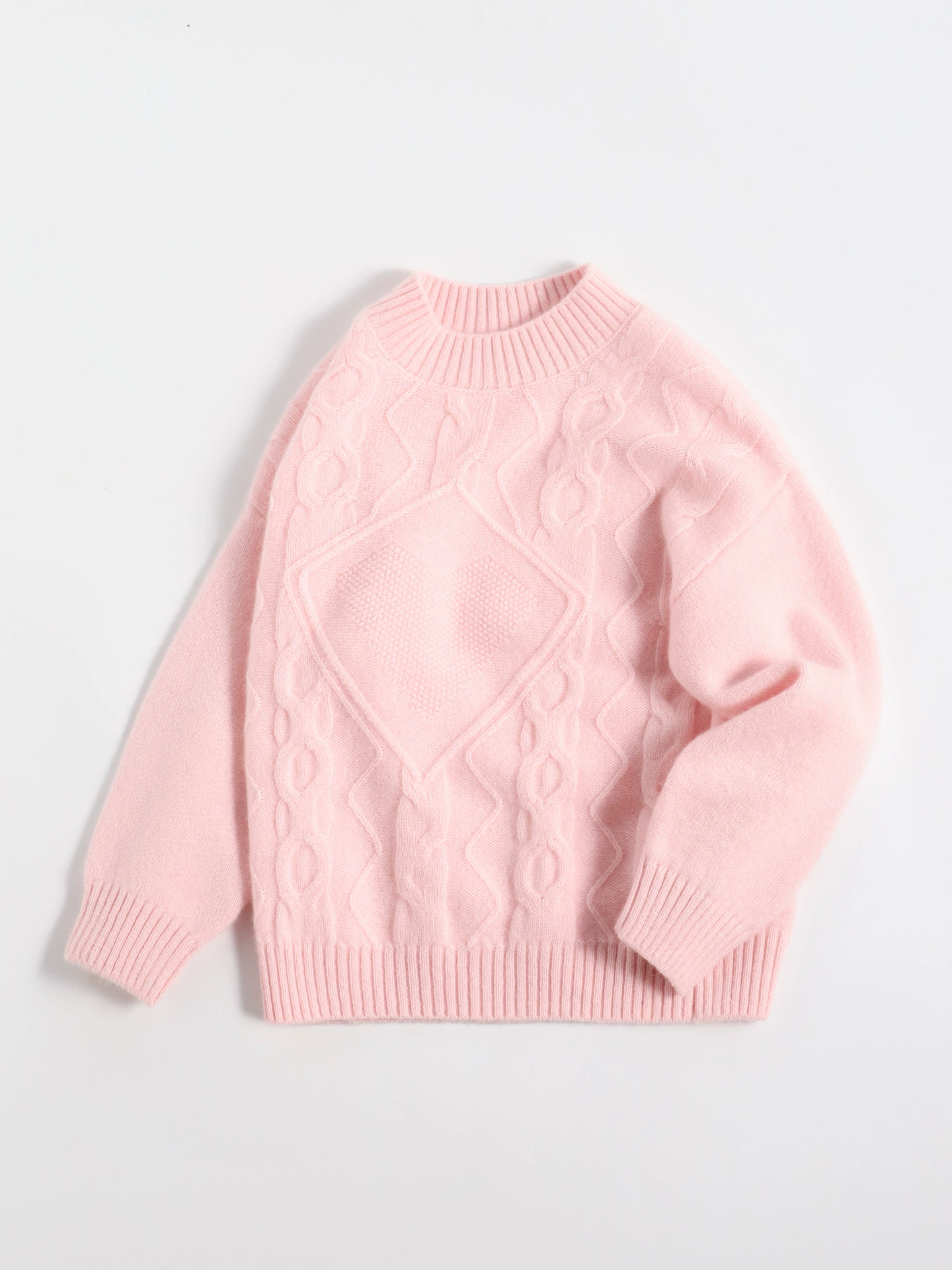 小羊跳跳 New autumn and winter children's twist 100 cashmere soft and waxy knitted off-shoulder solid color children's cashmere sweater