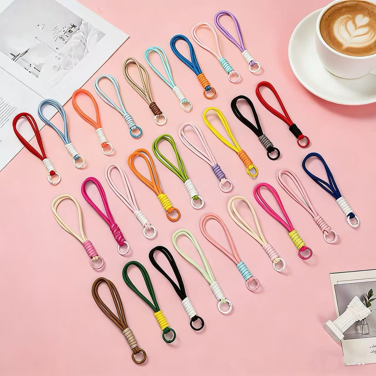Mobile Phone Lanyard Short Color Matching Knotted Woven Lanyard Plush Keychain Woven Lanyard Anti-Lost Lanyard 15cm